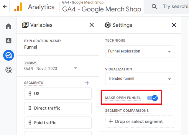 make open funnel ga4