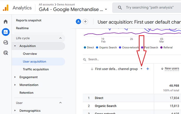 dimensions drop down menu