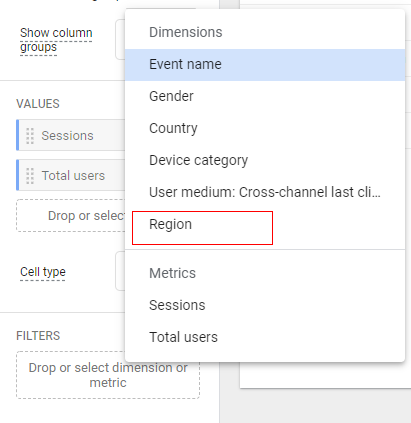 exploration report select region