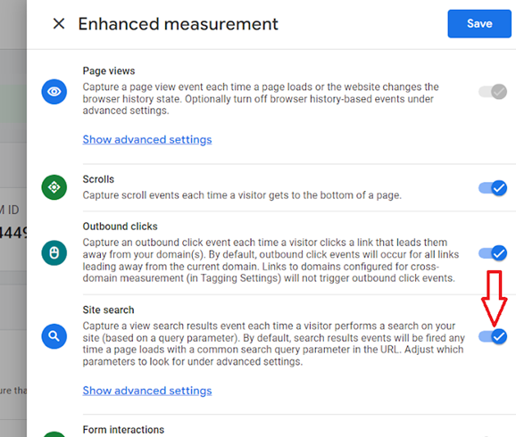 the ‘Site Search feature is enabled