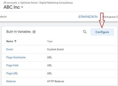 gtm event tracking configure builtin variables