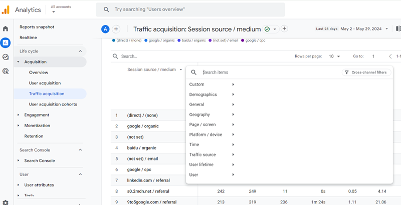 Secondary dimensions in GA4 2
