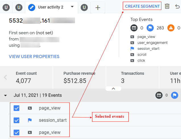 create segment from individual user