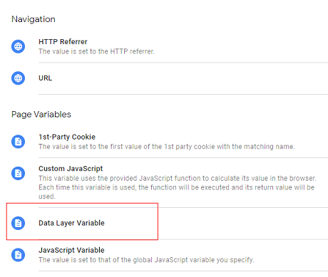 Select the data layer variable