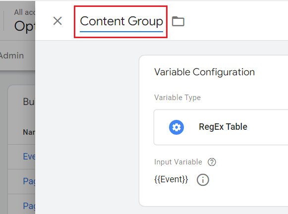 Enter a name for your Regex table variable