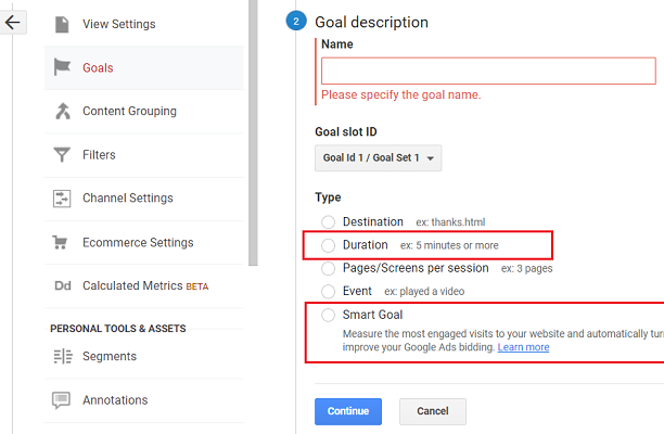duration smart goal universal analytics