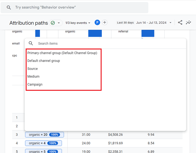 select one of the primary dimensions ga