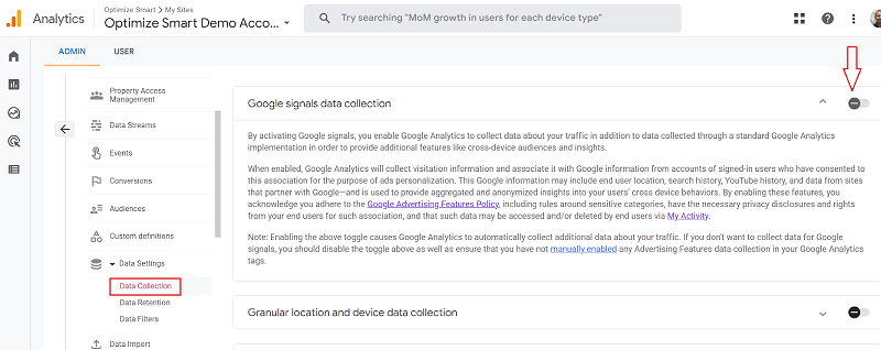 enable ‘Google Signals ga4