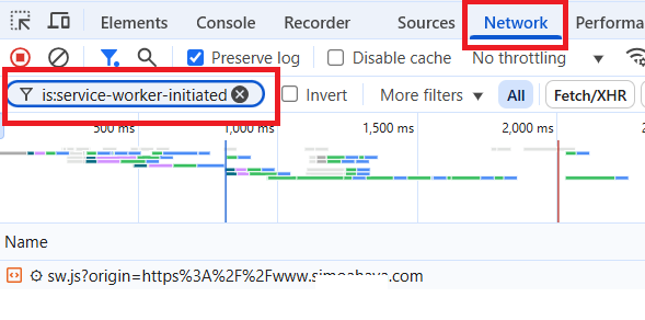 shows requests initiated by a Service Worker