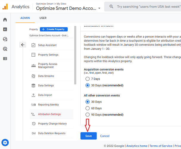 save reporting attribution model ga4