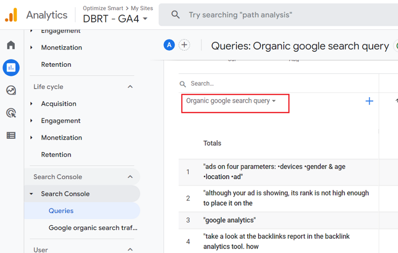 Organic google search query