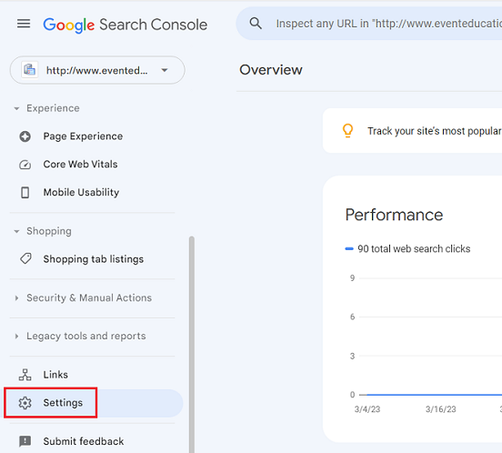 google search console settings