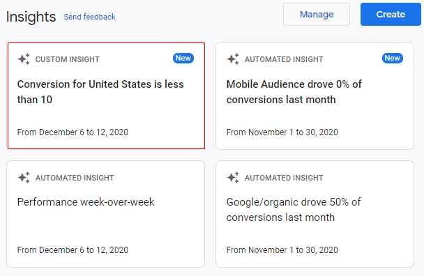 create custom insights view all insights