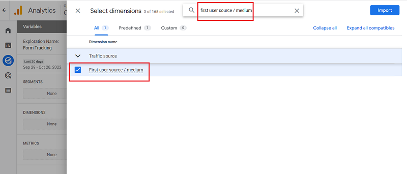 first user source medium dimension