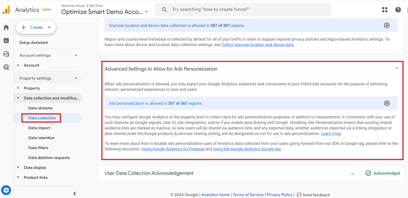 Advanced Settings to Allow for Ads Personalization GA4