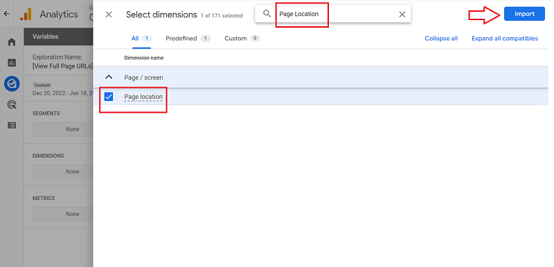 Page Location dimension ga4