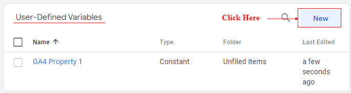 Under ‘User defined variable Click on ‘New