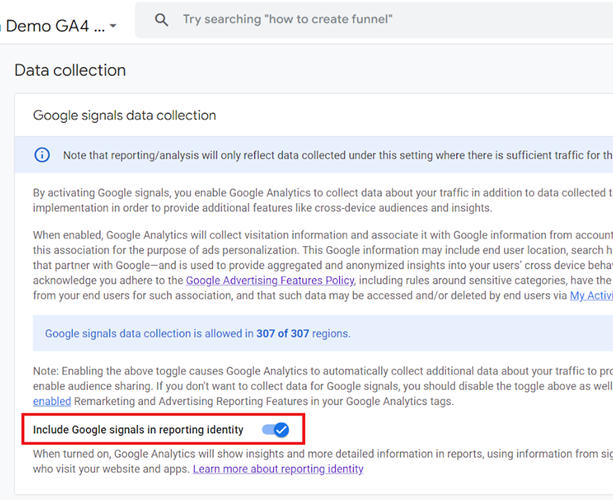‘Include Google signals in reporting identity