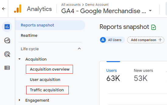session acquisition reports