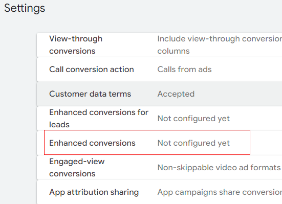 Click on Enhanced conversions