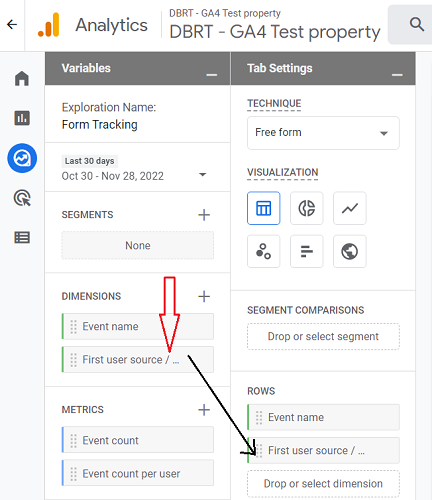 Double click on the dimension ‘First user source medium
