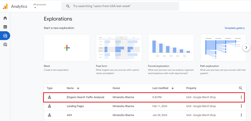Organic Search Traffic Analysis ga4