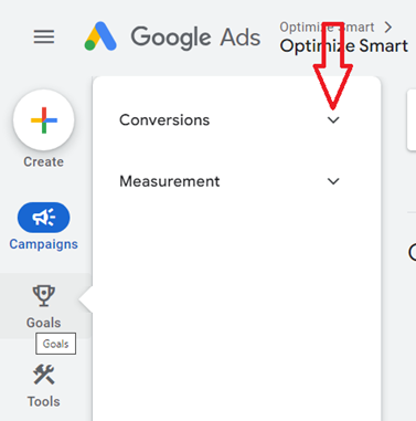 Click on the ‘Conversions drop down menu