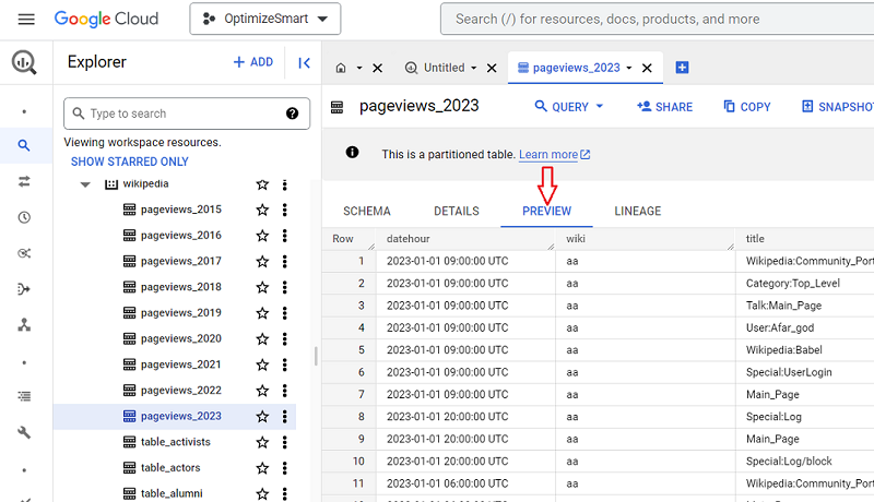 click on the ‘Preview tab to preview the table
