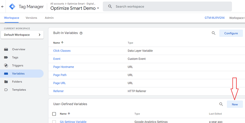 new User Defined Variables gtm