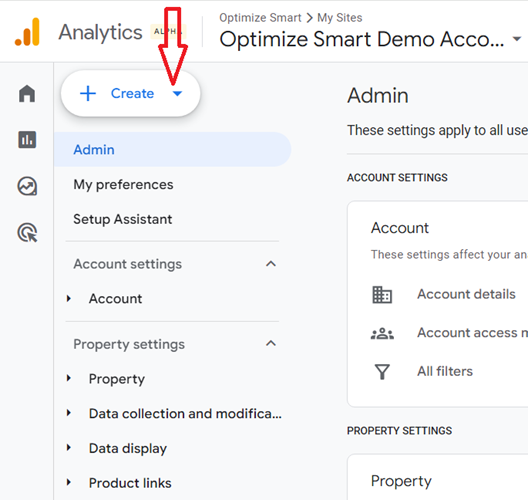 Click on the ‘Create‘ drop down menu