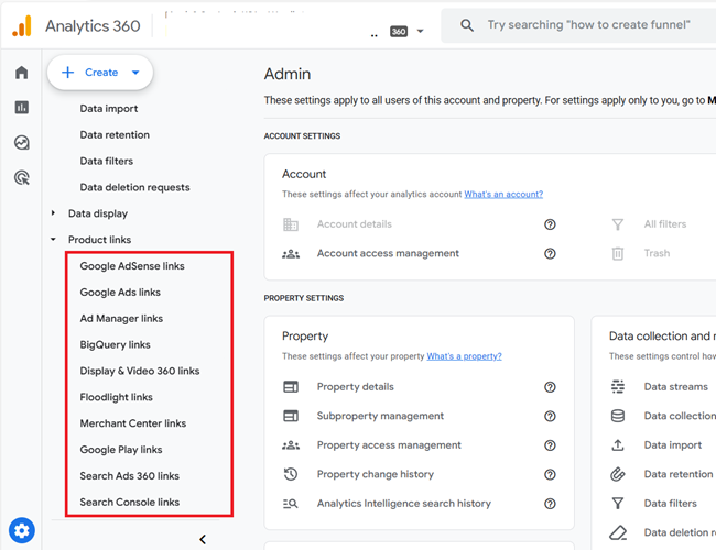 ga4 360 product links