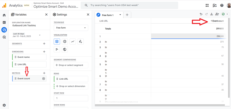 Double click on the Event Count metric 2
