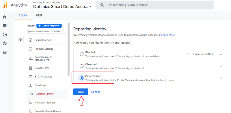 device based reporting identity ga4