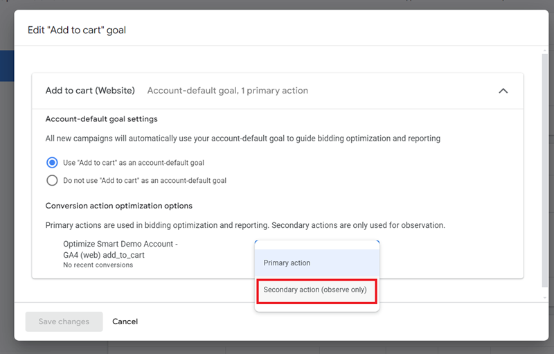 Click on ‘Secondary action observe only