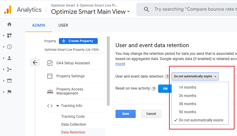 user and event data retention universal analytics