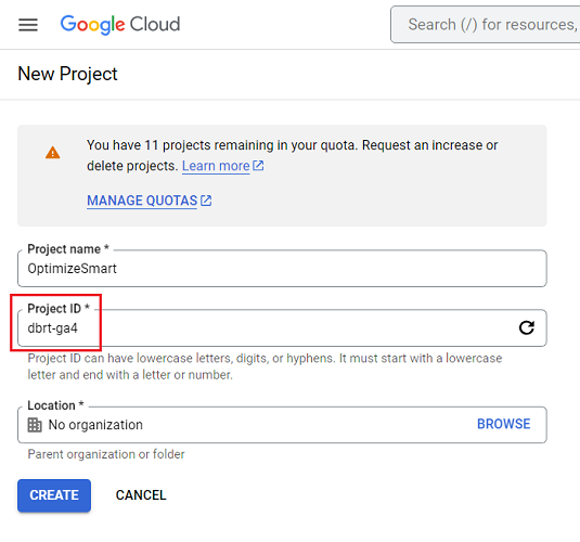 Enter your desired project ID