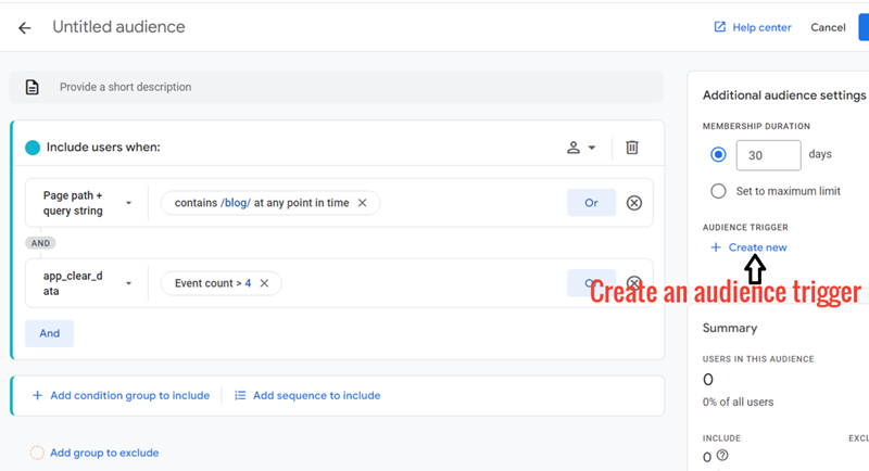 create an audience trigger ga4