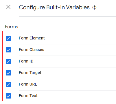 select all the check boxes under Forms