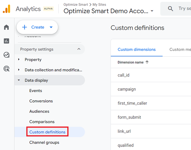 Click on Custom definitions