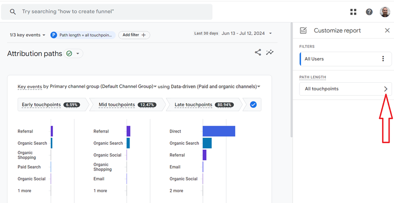 the ‘All touchpoints drop down menu