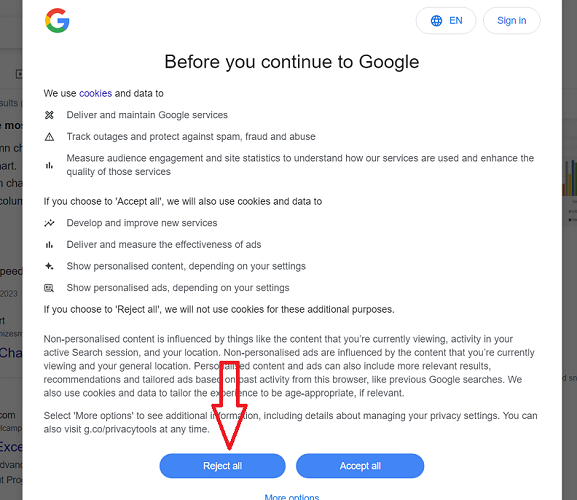 google reject all