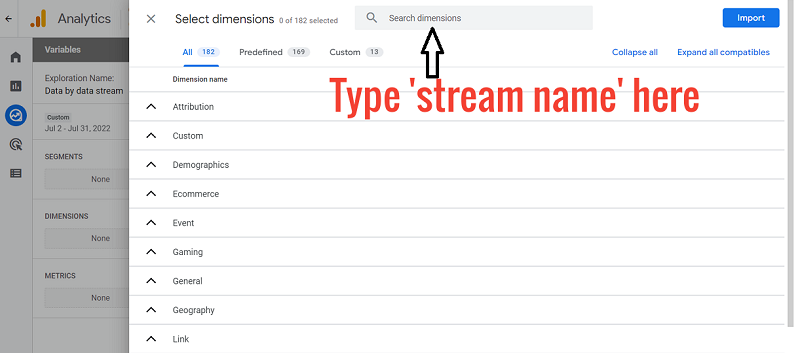 search dimensions ga4