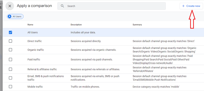 Click on the ‘Create new button