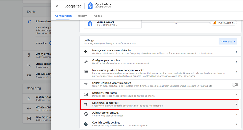 again click on the link List unwanted referrals