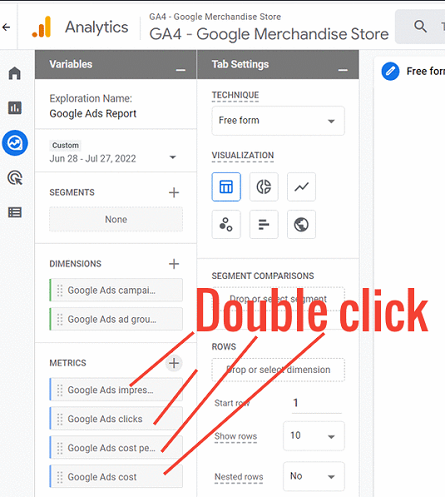 double click metrics ga4