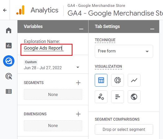 exploration name ga4