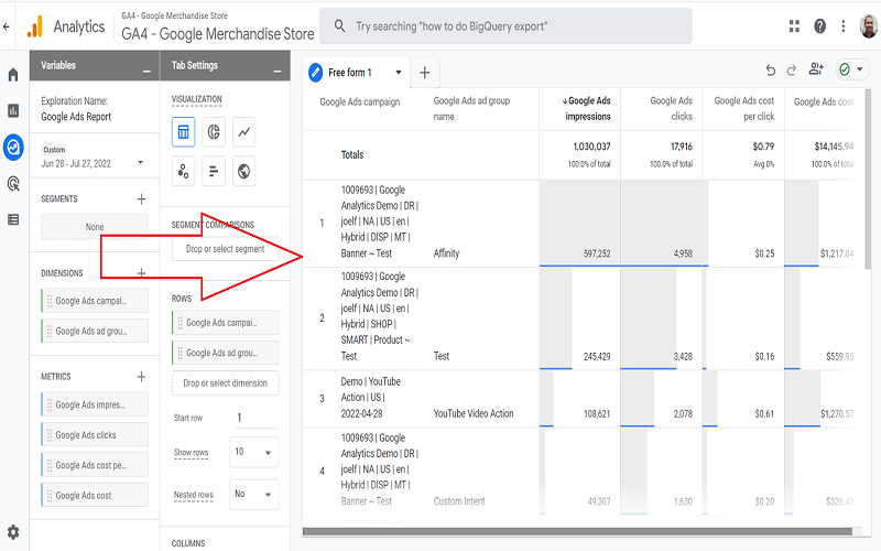 google ads report google analytics 4
