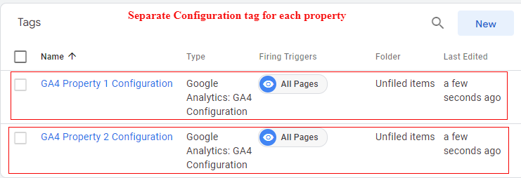 create two event tags one for each property