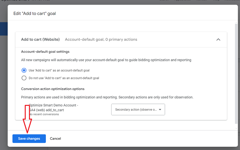 Click on the ‘Save Changes button