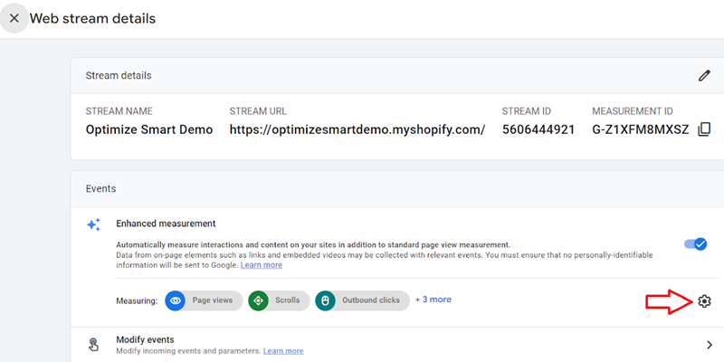 Click on the gear button under ‘Enhanced measurement